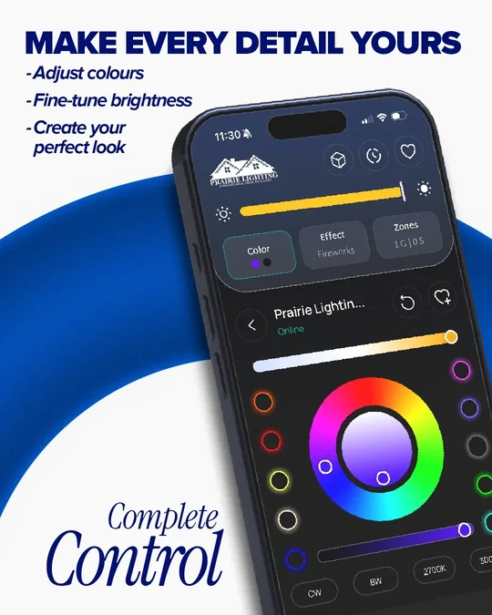 Prairie Lighting app colour and brightness controls