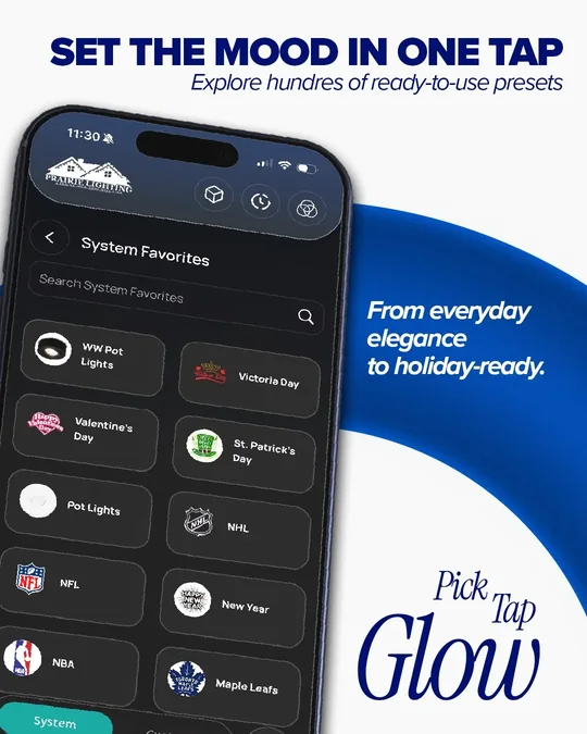 Prairie Lighting app saved lighting favourites